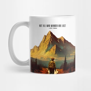 Hiking Wanderlust in the Wilderness: Not All Who Wander are Lost - J.R.R. Tolkien -- no fill background Mug